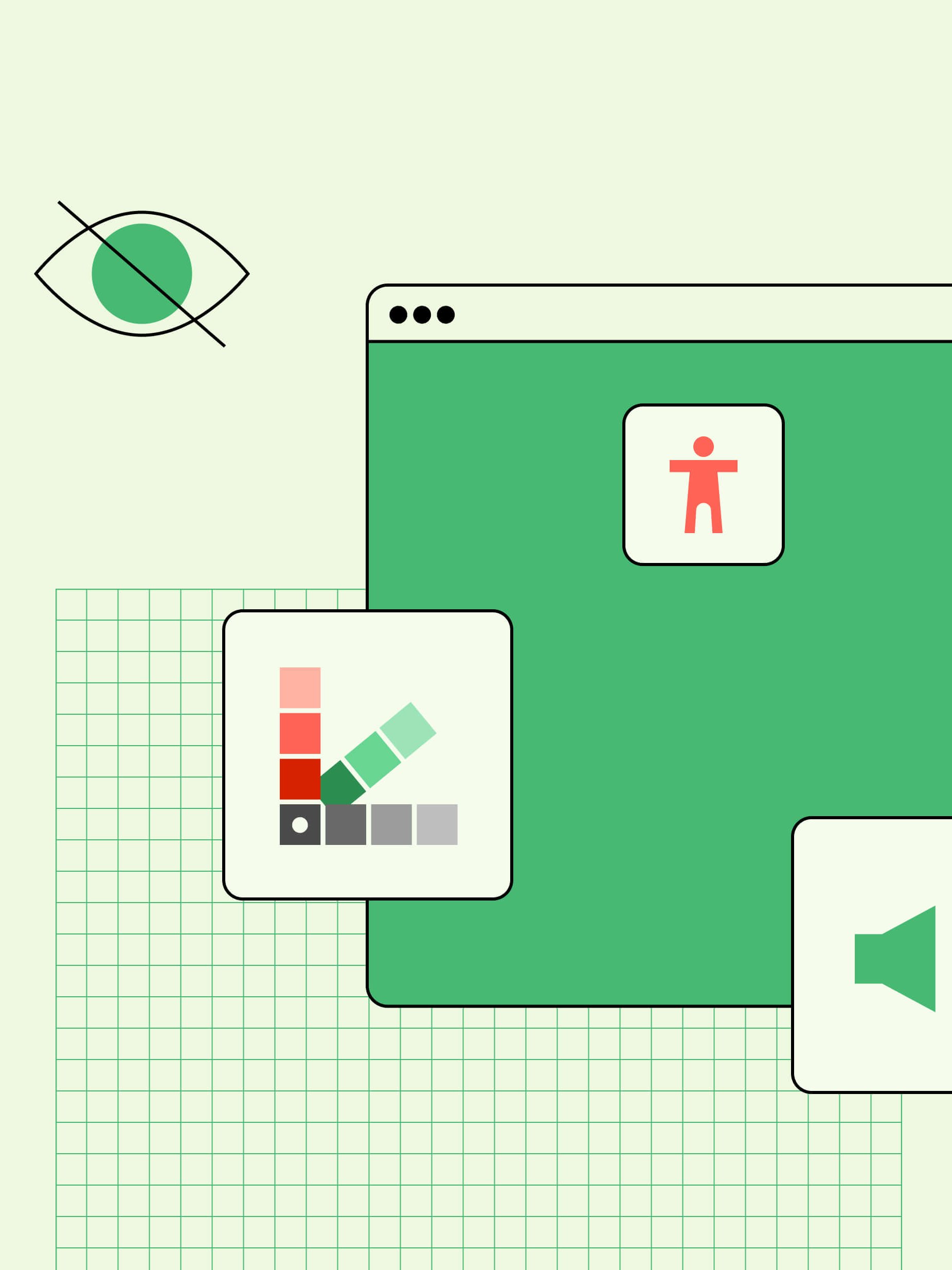 Colorful vector graphic illustrating different aspects of accessibility